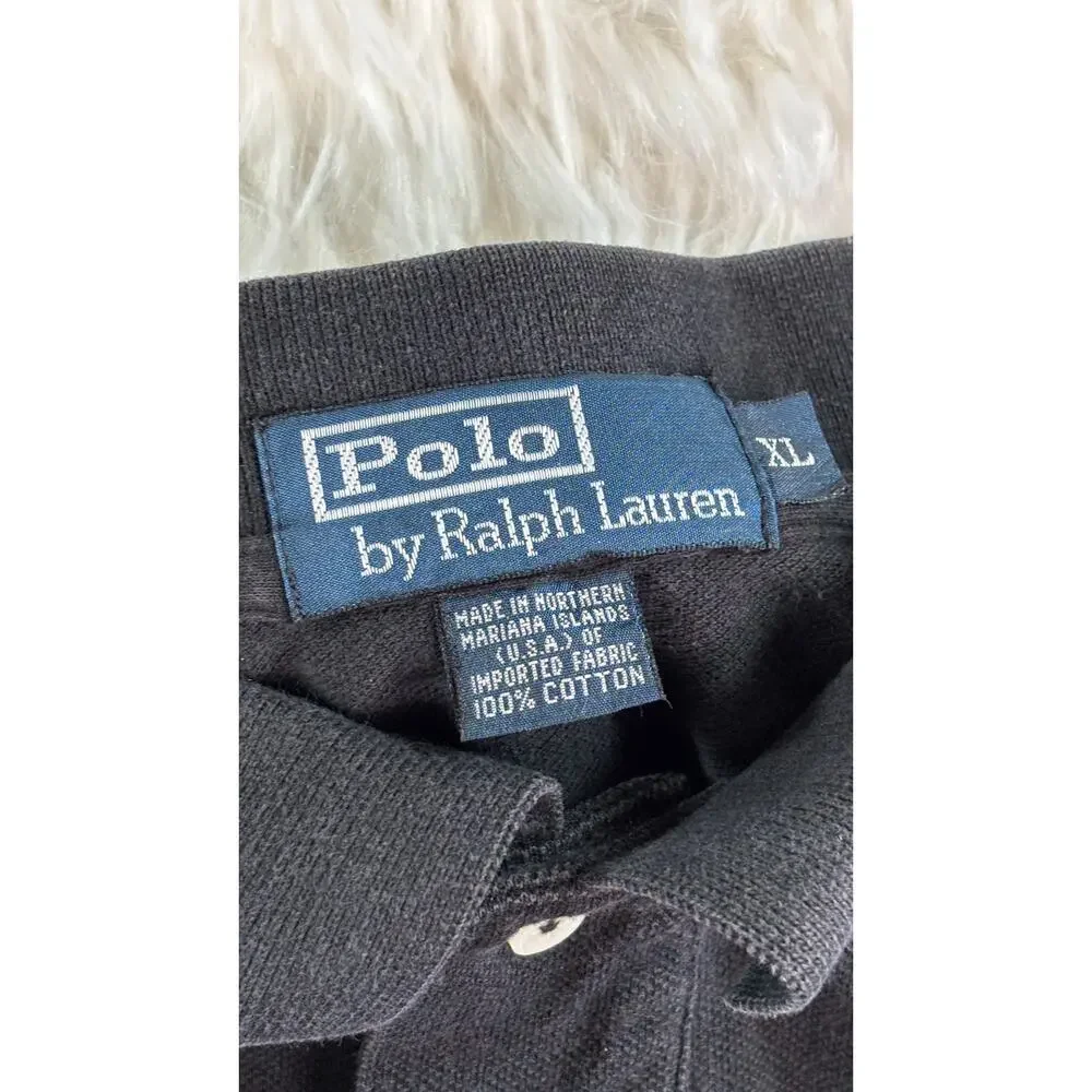 Polo Ralph Lauren Mens XL Black Long Sleeve Cotton Polo Shirt Collared Pony Logo